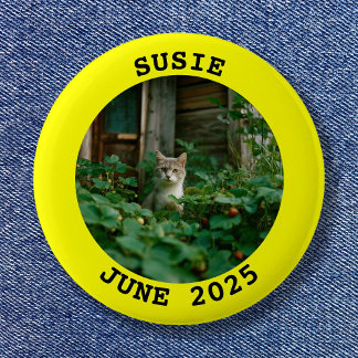 Black and Yellow Personalised Round Photo Frame 6 Cm Round Badge