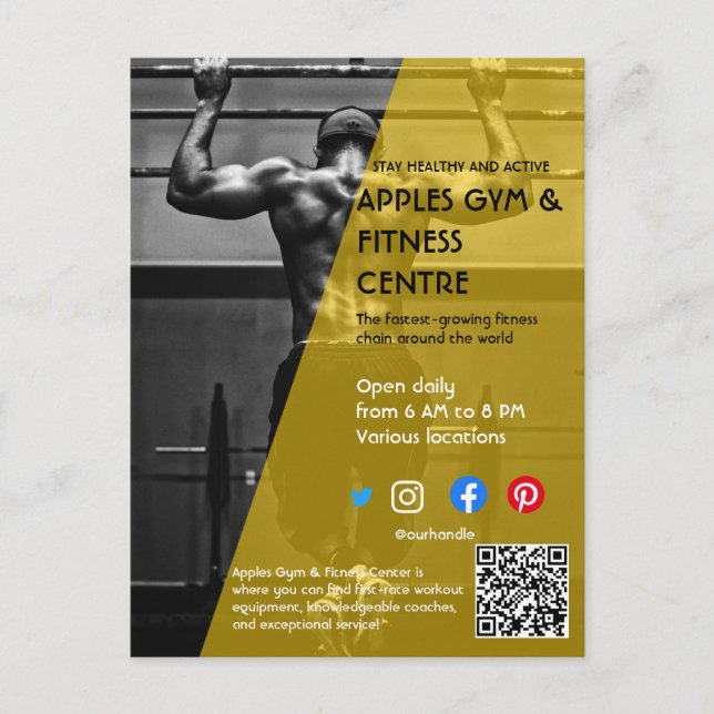 black and yellow Photo gym personal trainer fit Fl Postcard (Front)