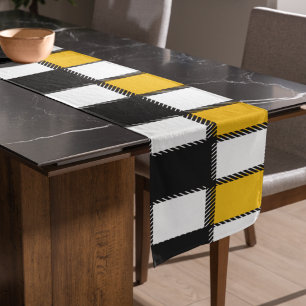 Black and Yellow Plaid Check Long Table Runner