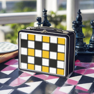 Black and Yellow Plaid Check Metal Lunch Box