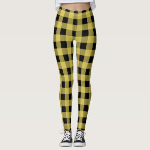 Black and yellow plaid pattern leggings