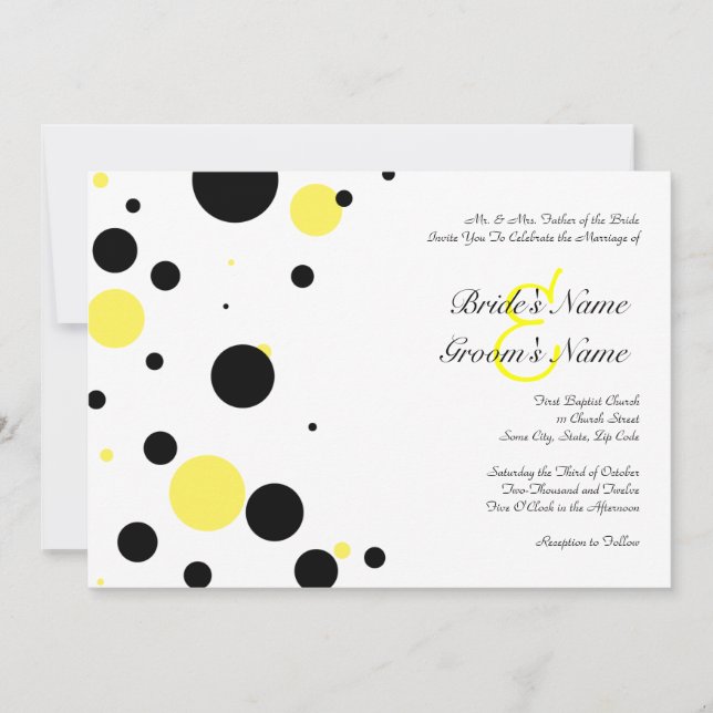 Black and Yellow Polka Dot Wedding Invitation (Front)