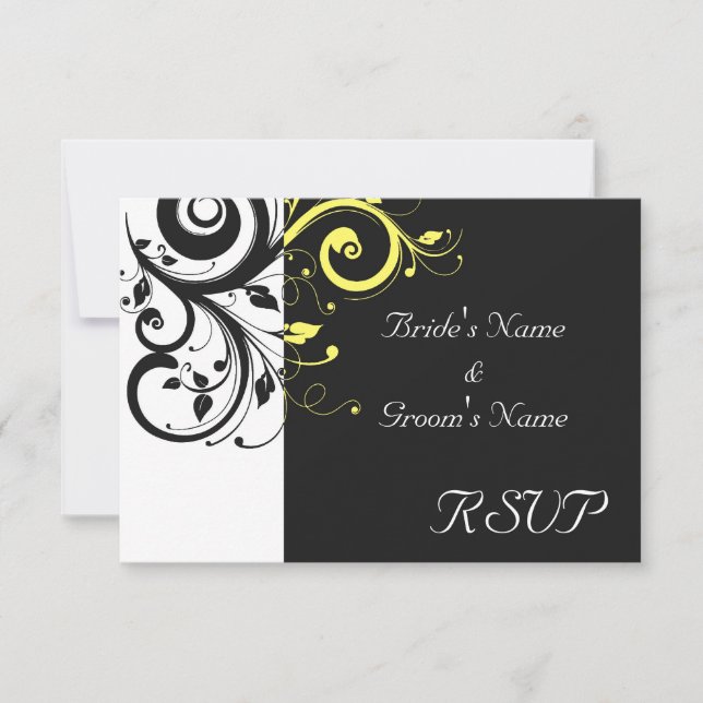 Black and Yellow Reverse Swirl RSVP Card (Front)