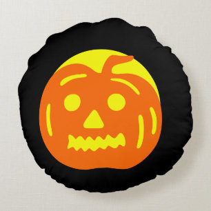 Black and Yellow skulls Pumpkin Halloween Round Cushion