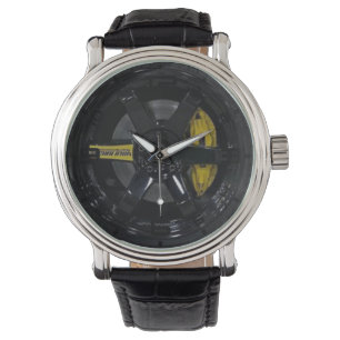 Black And Yellow Spoked Wheel Brake Men's Watch