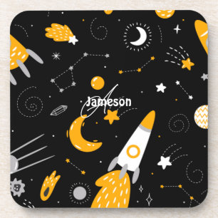 Black and Yellow Stars, Moon Outer Space Rocket Coaster