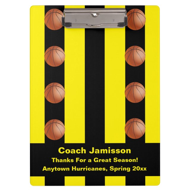 Black and Yellow Stripe For Basketball Coach Clipboard (Front)
