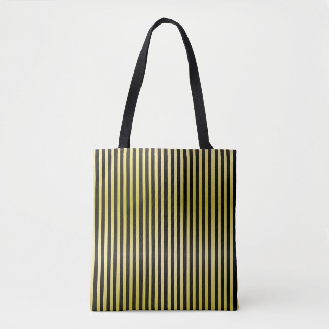 Black and Yellow Striped Tote Bag (Front)