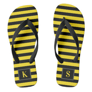 Black and Yellow stripes Bumble Bee Flip Flops