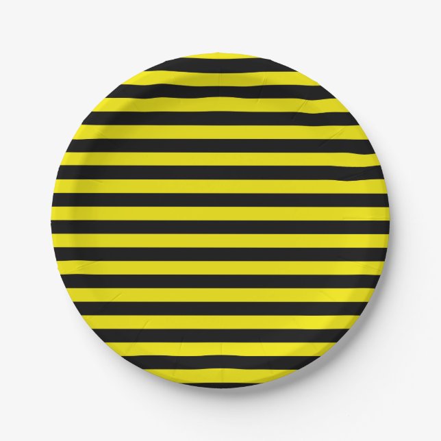Black and Yellow Stripes Paper Plates (Front)