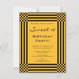 Black and Yellow Stripes Sweet 16 Birthday Party Invitation