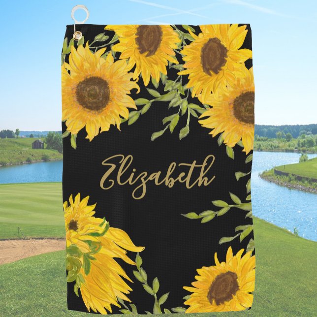 Black and Yellow Sunflower Floral custom ladies  Golf Towel (Creator Uploaded)