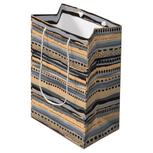 Black and yellow tribal geometric shapes pattern medium gift bag