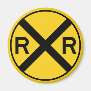 Black and Yellow Warning Sign Railroad Crossing Magnet