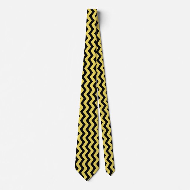 Black and Yellow Wavy Line Pattern Tie (Front)