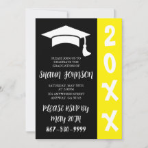 Black and Yellow with cap Graduation Invitation