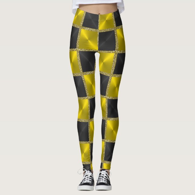 Black and Yellow with Gold Squares Leggings (Front)