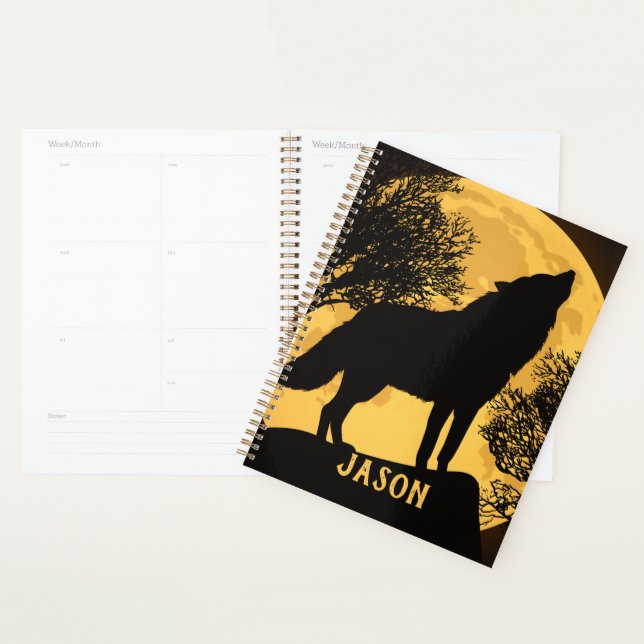 Black and Yellow Wolf Full Moon Planner Notebook (Display)