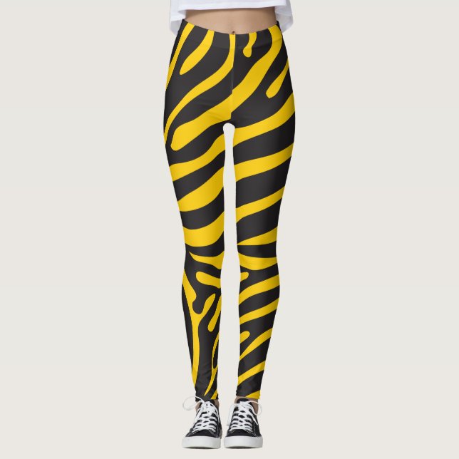 Black and Yellow Zebra Print Leggings (Front)