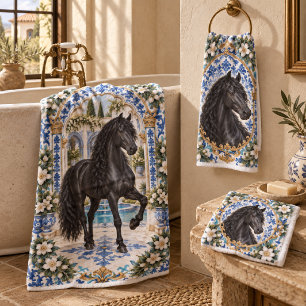 Black Andalusian Horse Spanish Tile Bath Towel Set