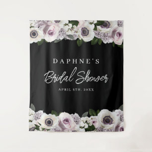 Black Anemone and Purple Floral Shower Backdrop Tapestry