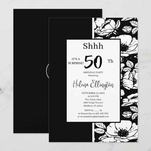 Black Anemone Birthday Invitation (Front/Back)