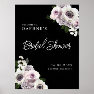 Black Anemone & Purple Floral Black Shower Welcome Poster