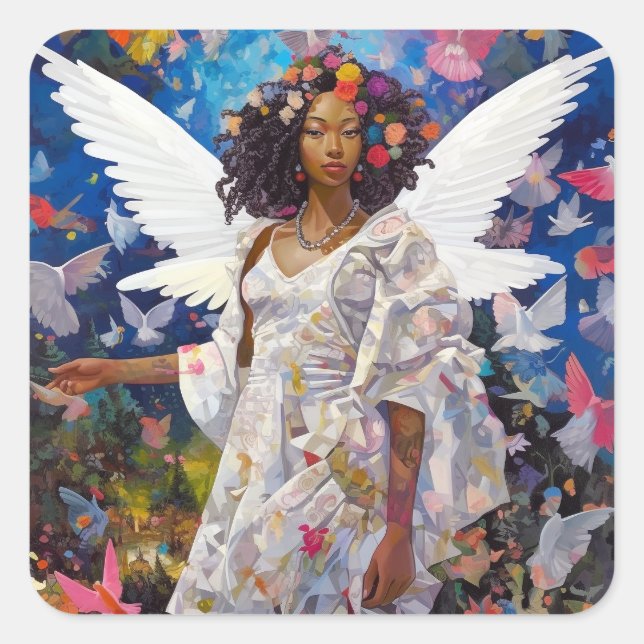 Black Angel Fantasy Art Square Sticker (Front)