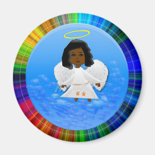 Black Angel Round Magnet