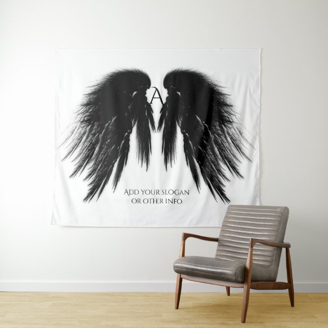 BLACK ANGEL WINGS Monogram Horizontal Tapestry (In Situ (Horizontal))