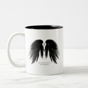 BLACK ANGEL WINGS Monogram Two-Tone Coffee Mug