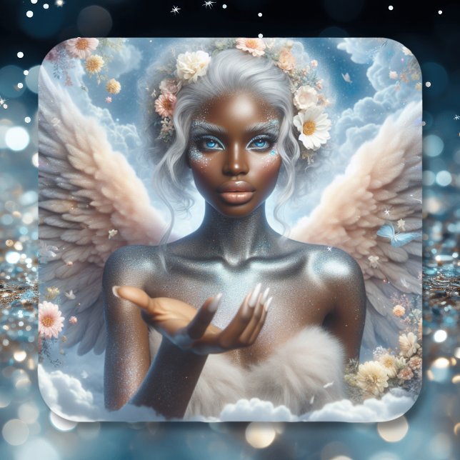 Black Angel with Blue Eyes Square Sticker (Creator Uploaded)