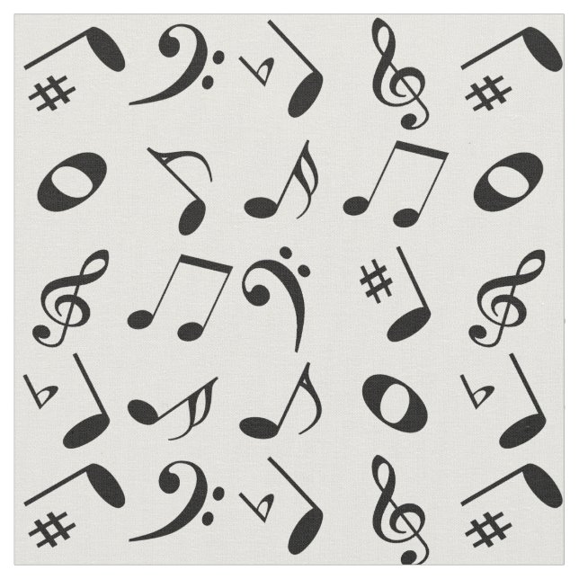 Black Angled Music Notes Pattern on White Fabric (Close Up)