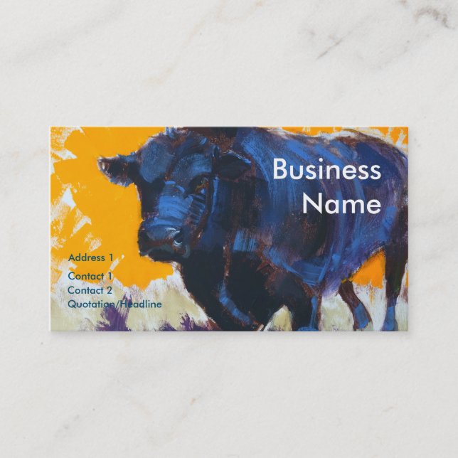 Black Angus Bull Cattle Painting Business Cards (Front)