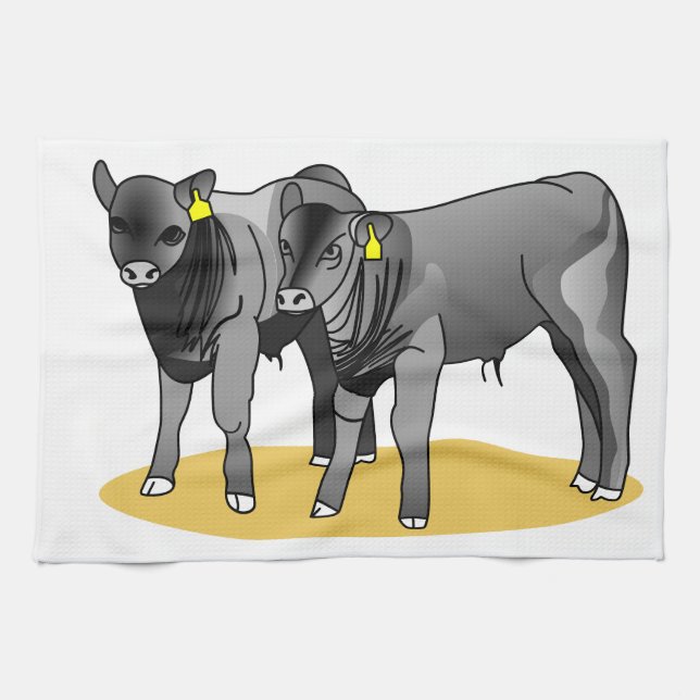 Black Angus Calves Tea Towel (Horizontal)