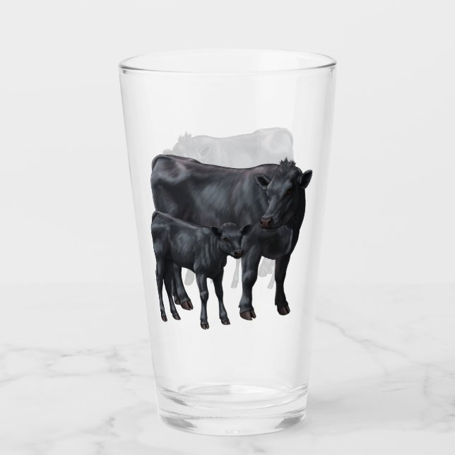 Black Angus Cow & Cute Calf Glass (Front)
