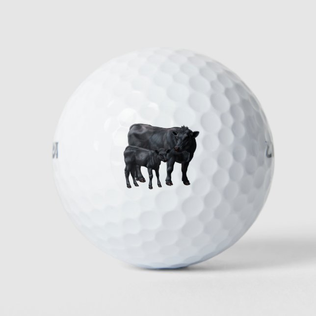 Black Angus Cow & Cute Calf Golf Balls (Front)