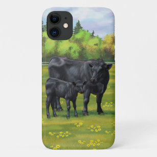 Black Angus Cow & Cute Calf in Summer Pasture Case-Mate iPhone Case