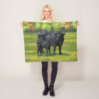 Black Angus Cow & Cute Calf in Summer Pasture