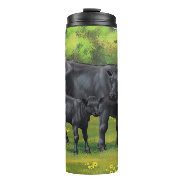 Black Angus Cow & Cute Calf in Summer Pasture Thermal Tumbler (Front)