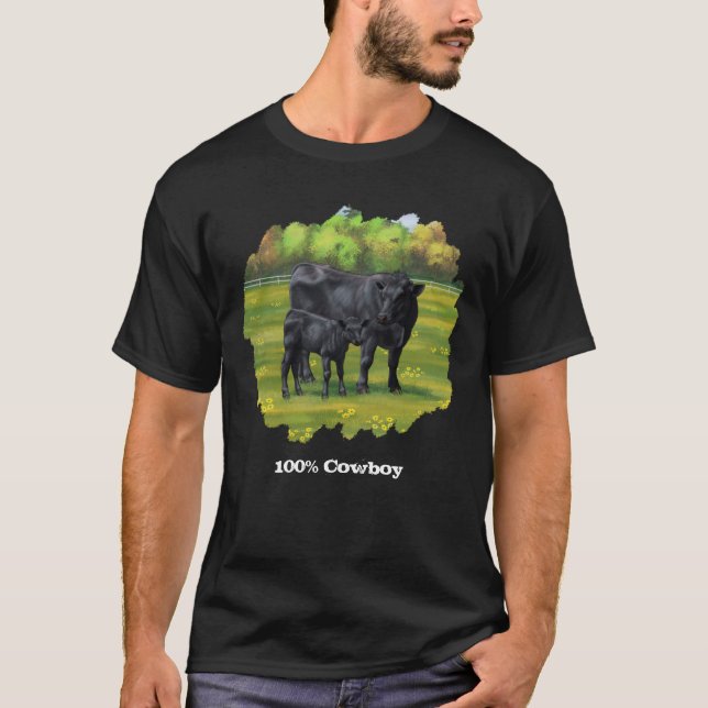 Black Angus Cow & Cute Calf T-Shirt (Front)