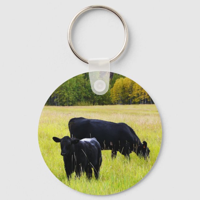 Black Angus Pair in Field Key Ring (Front)