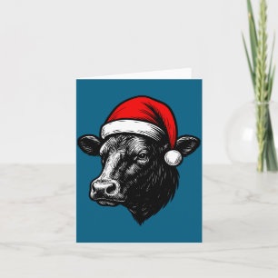 Black Angus Rancher Christmas Cow Santa Hat Farmer Card