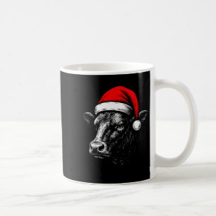 Black Angus Rancher Christmas Cow Santa Hat Farmer Coffee Mug