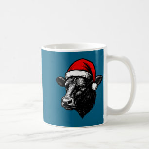 Black Angus Rancher Christmas Cow Santa Hat Farmer Coffee Mug
