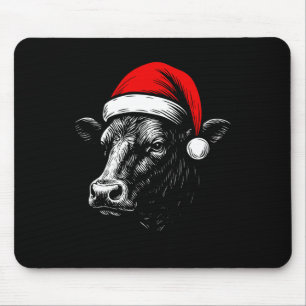 Black Angus Rancher Christmas Cow Santa Hat Farmer Mouse Mat
