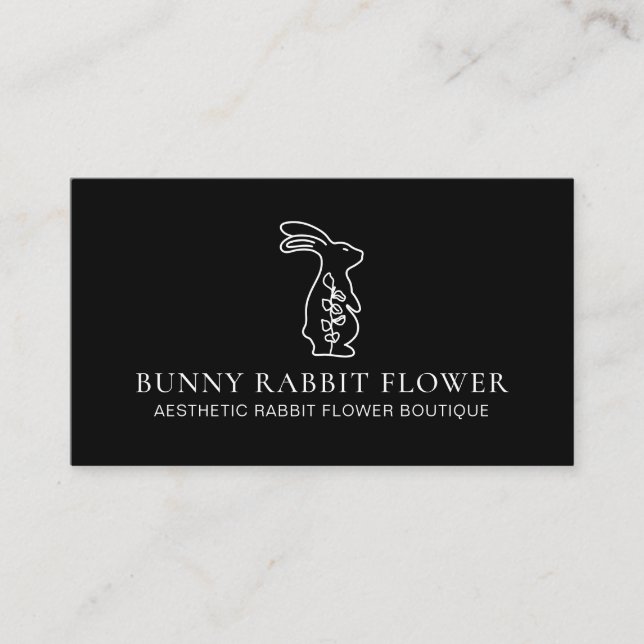 Black Animal Flower Rabbit Bunny Business Card (Front)