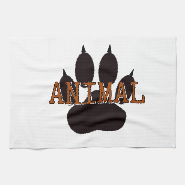 Black Animal Paw Print Tea Towel (Horizontal)