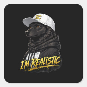 Black Anime Dog Streetwear Art I'm Realistic Square Sticker