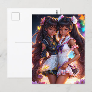 Black Anime Girls Animecore Art Postcard
